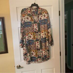 NATURAL LIFE Floral Patchwork Long Sleeve Tunic - Cream, Blue, Yellow, Red